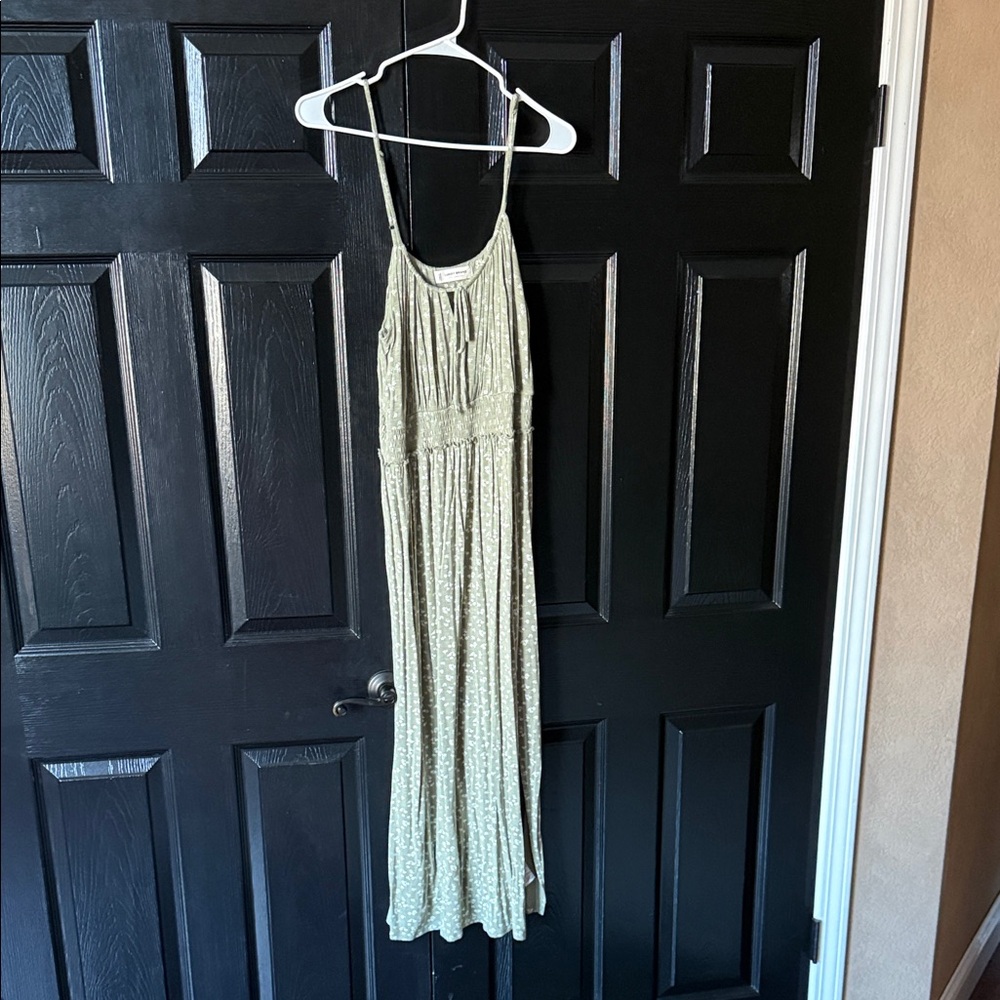 Lucky Brand Olive Green Printed Spaghetti Strap Maxi Dress